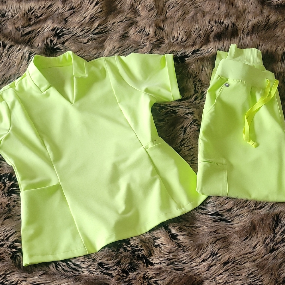 FIGS Technical Collection Neon Lime Scrub Top